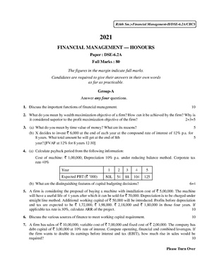 CU-2021 B. Com. (Honours) Financial Management Semester-VI Paper-DSE-6.2A QP.pdf