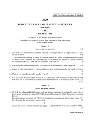 CU-2020 B. Com. (Honours) Direct Tax Laws & Practice Part-III Paper-VI QP.pdf