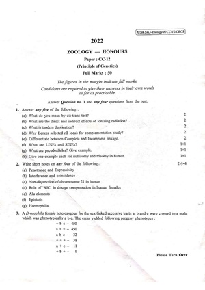 CU-2022 B.Sc. (Honours) Zoology Semester-5 Paper-CC-12 QP.pdf