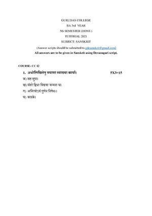 GC-2021 B.A. (Honours) Sanskrit Semester-V Paper-CC-12 Tutorial QP.pdf