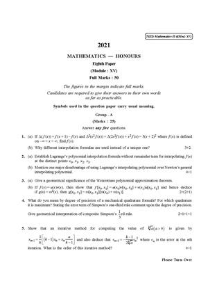 CU-2021 B.Sc. (Honours) Mathematics Part-III Paper-VIII (Module-XV) QP.pdf