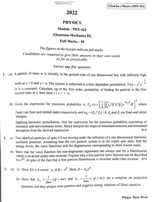 CU-2022 M.Sc. Physics Semester-II Paper-PHY-422 Quantum Mechanics-II QP.pdf