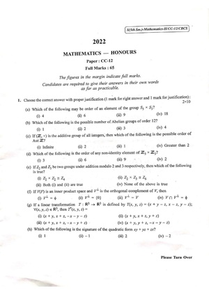 CU-2022 B.Sc. (Honours) Mathematics Semester-5 Paper-CC-12 QP.pdf