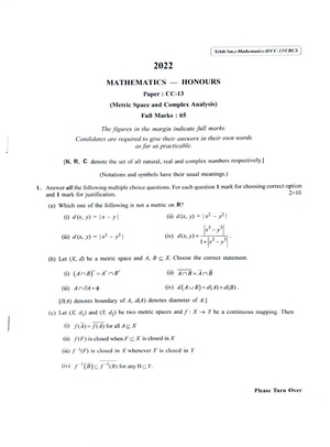 CU-2022 B.Sc. (Honours) Mathematics Semester-6 Paper-CC-13 QP.pdf