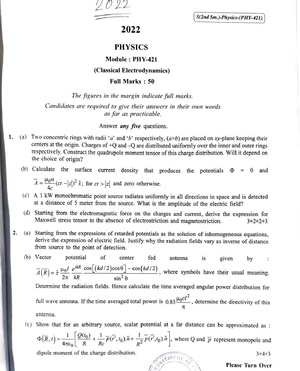 CU-2022 M.Sc. Physics Semester-II Paper-PHY-421 Classical Electrodynamics QP.pdf