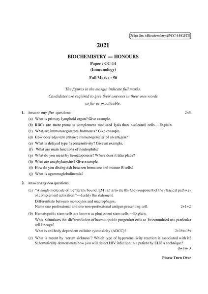 File:CU-2021 B.Sc. (Honours) Biochemistry Semester-VI Paper-CC-14 QP.pdf
