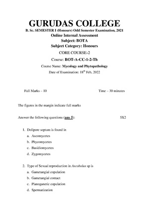 GC-2021 B.Sc. (Honours) Botany Semester-I Paper-CC-2 IA QP.pdf