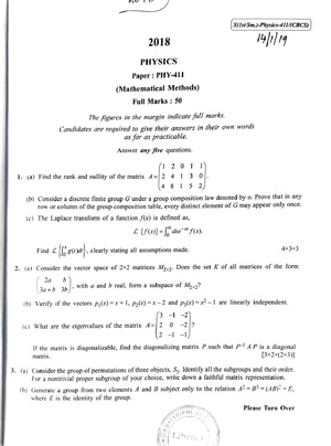 CU-2018 M.Sc. Physics Semester-I Paper-PHY-411 Mathematical Methods QP.pdf