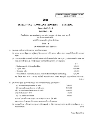 CU-2021 B. Com. (General) Direct Tax Laws Semester-5 Paper-DSE-5.2T QP.pdf
