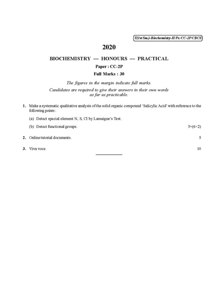 File:CU-2020 B.Sc. (Honours) Biochemistry Semester-I Paper-CC-2P Practical QP.pdf