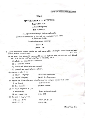 CU-2022 B.Sc. (Honours) Mathematics Semester-5 Paper-DSE-A-1.1 QP.pdf