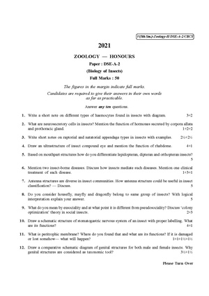CU-2021 B.Sc. (Honours) Zoology Semester-5 Paper-DSE-A-2 QP.pdf