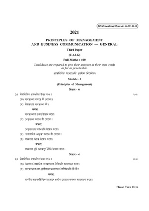 CU-2021 B. Com. (General) Principles & Practice of Management & Business Communication Part-I Paper-C-13G QP.pdf