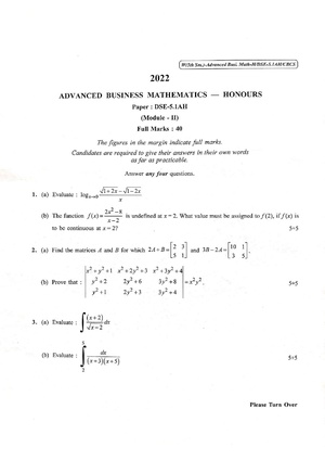 CU-2022 B. Com. (Honours) Advanced Business Mathematics Semester-5 Paper-DSE-5.1AH QP.pdf