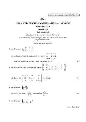 CU-2021 B. Com. (Honours) Advanced Business Mathematics (Module-II) Semester-5 Paper-DSE-5.1A QP.pdf