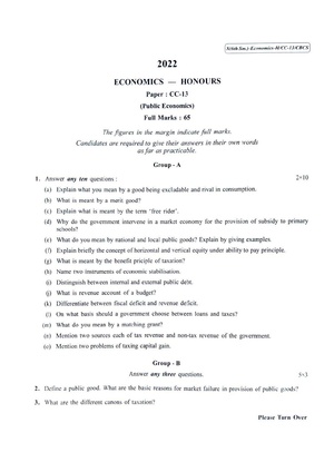 CU-2022 B.A. B.Sc. (Honours) Economics Semester-6 Paper-CC-13 QP.pdf