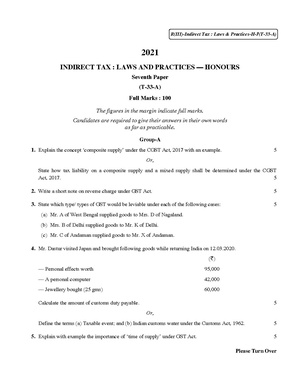 CU-2021 B. Com. (Honours) Indirect Tax Part-III Paper-T33A QP.pdf