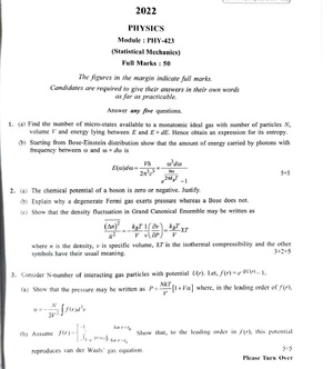 CU-2022 M.Sc. Physics Semester-II Paper-PHY-423 Statistical Mechanics QP.pdf