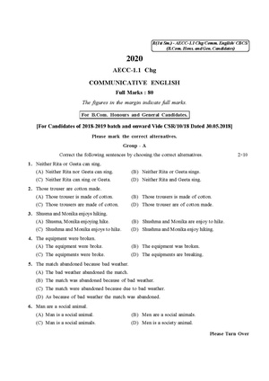 CU-2020 B. Com. (Honours & General) Modern Indian Language Semester-I Paper-AECC-1.1CHG Communicative English QP.pdf