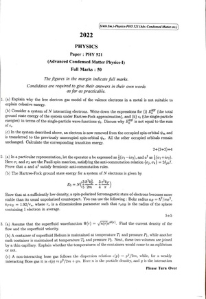 CU-2022 M.Sc. Physics Semester-IV Paper-PHY-521 Advanced Condensed Matter Physics-I QP.pdf