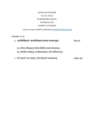 GC-2021 B.A. (Honours) Sanskrit Semester-V Paper-CC-11 Tutorial QP.pdf