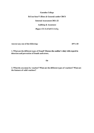GC-2021 B. Com. (Honours & General) Auditing & Assurance Semester-V Paper-CC-5.1CHG IA QP.pdf