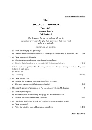 CU-2021 B.Sc. (Honours) Zoology Semester-1 Paper-CC-1 QP.pdf