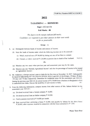 CU-2022 B. Com. (Honours) Taxation-I Semester-4 Paper-CC-4.1CH QP.pdf