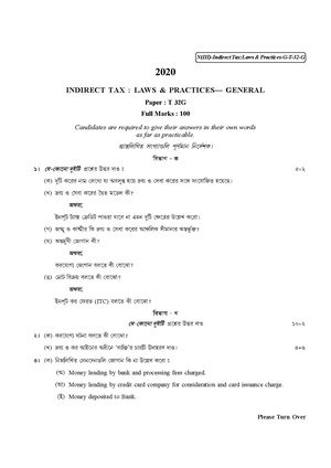 CU-2020 B. Com. (General) Indirect Tax Laws & Practices Part-III Paper-T-32G QP.pdf