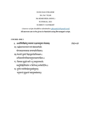 GC-2021 B.A. (Honours) Sanskrit Semester-V Paper-DSE-1 Tutorial QP.pdf