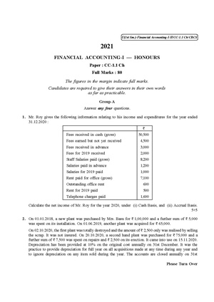 CU-2021 B. Com. (Honours) Finalcial Accounting-I Semester-1 Paper-CC-1.1 CH QP.pdf