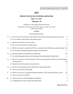 CU-2021 B. Com. (Honours) Indian Financial System Semester-3 Paper-CC-3.2H QP.pdf