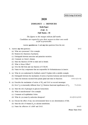 CU-2020 B.Sc. (Honours) Zoology Part-III Paper-VI Unit-I QP.pdf