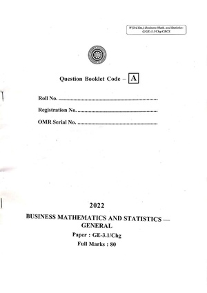 CU-2022 B. Com. (Honours & General) Business Mathematics & Statistics Semester-3 Paper-GE-3.1CHG (Booklet-A) QP.pdf