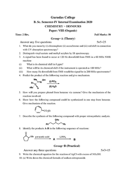 File:GC-2020 B.Sc. (Honours) Chemistry Semester-IV Paper-CC-8 QP ...