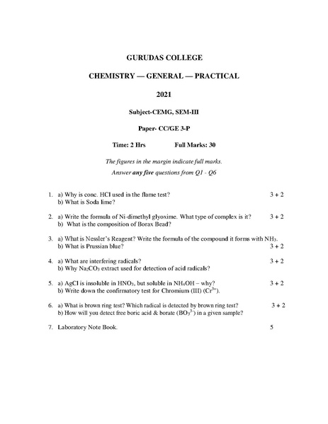 page1 463px GC 2021 B.Sc. %28General%29 Chemistry Semester 3 Paper CC3 GE3P QP.pdf