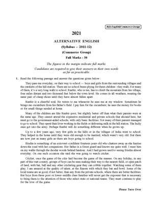 CU-2021 B. Com. (Honours & General) Modern Indian Language Part-I Paper-Alternative English (Commerce Group) QP.pdf