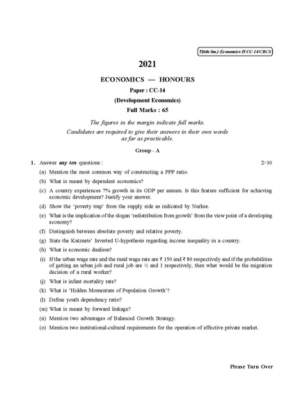 File:CU-2021 B.A. B.Sc. (Honours) Economics Semester-VI Paper-CC-14 QP.pdf