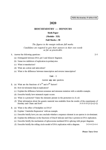 File:CU-2020 B.Sc. (Honours) Biochemistry Part-III Paper-VI Module-XII QP.pdf