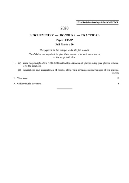 File:CU-2020 B.Sc. (Honours) Biochemistry Semester-III Paper-CC-6P Practical QP.pdf