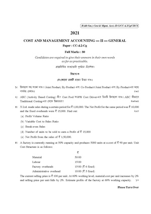 CU-2021 B. Com. (General) Cost and Management Accounting-II Semester-IV Paper-CC-4.2CG QP.pdf
