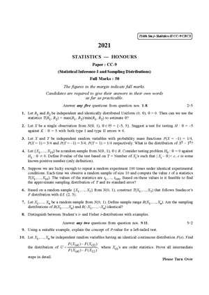 CU-2021 B.Sc. (Honours) Statistics Semester-IV Paper-CC-9 QP.pdf