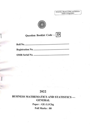 CU-2022 B. Com. (Honours & General) Business Mathematics & Statistics Semester-3 Paper-GE-3.1CHG (Booklet-D) QP.pdf