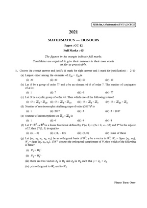 CU-2021 B.Sc. (Honours) Mathematics Semester-5 Paper-CC-12 QP.pdf