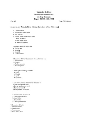 GC-2020 B.Sc. (Honours) Zoology Semester-III Paper-CC-5-TH IA QP.pdf