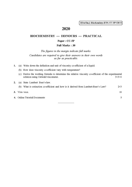 File:CU-2020 B.Sc. (Honours) Biochemistry Semester-III Paper-CC-3P Practical QP.pdf