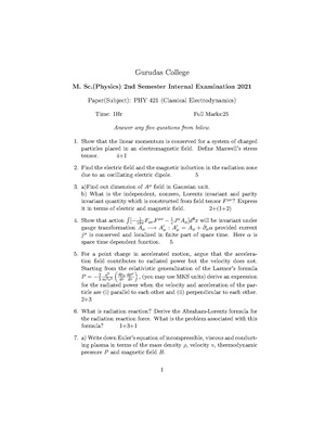 GC-2021 M.Sc. Physics Semester-II Paper-PHY-421 Classical Electrodynamics QP.pdf