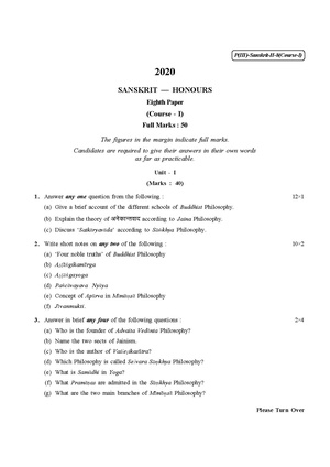 CU-2020 B.A. (Honours) Sanskrit Part-III Paper-VIII Course-I QP.pdf