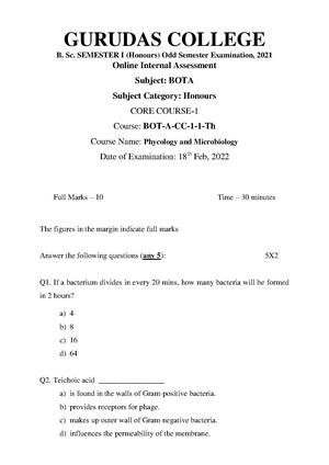 GC-2021 B.Sc. (Honours) Botany Semester-I Paper-CC-1 IA QP.pdf