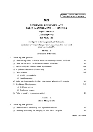 CU-2021 B. Com. (Honours) Consumer Behaviour & Sales Management Semester-5 Papr-DSE-5.1M QP.pdf
